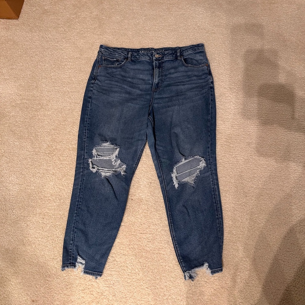 American Eagle Outfitters Indigo Distressed Mom Jeans